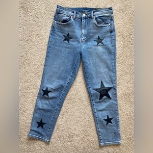 Navy leather stars cropped jeans